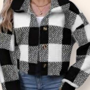 NWOT Plaid‎ Black and White Women's Teddy Coat, Size XS, MSRP $30